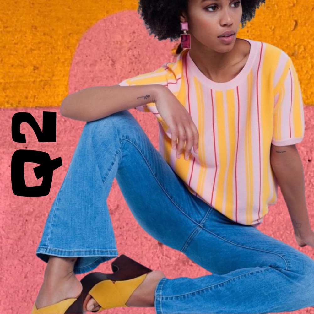 VERY FLY 🪰 🆒 Q2 Short Slv Striped Sweater 🟡🟠💗 Q2, Q2